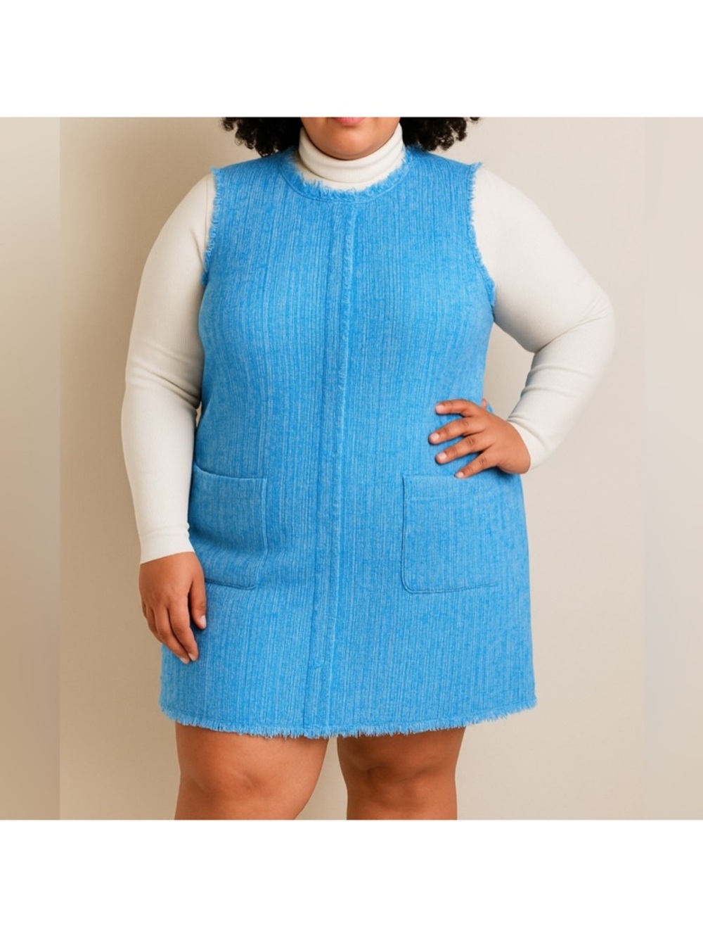 STAUD Blue Tweed Sleeveless Mini Dress